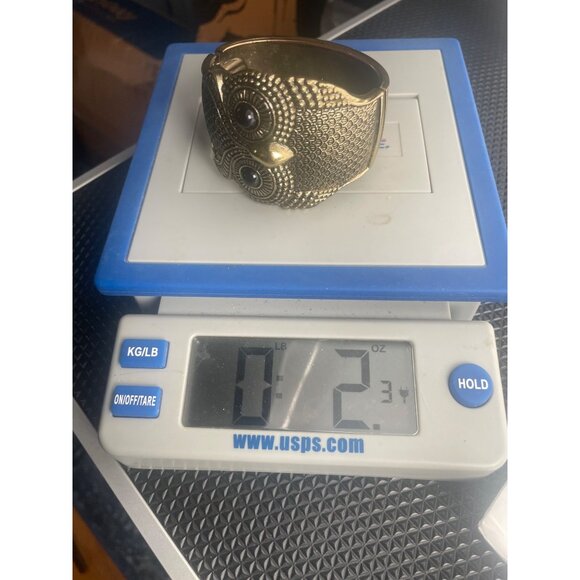 Brass Owl Cuff Bracelet With Black Stone Eyes Retro Statement Piece Unique - Picture 13 of 13